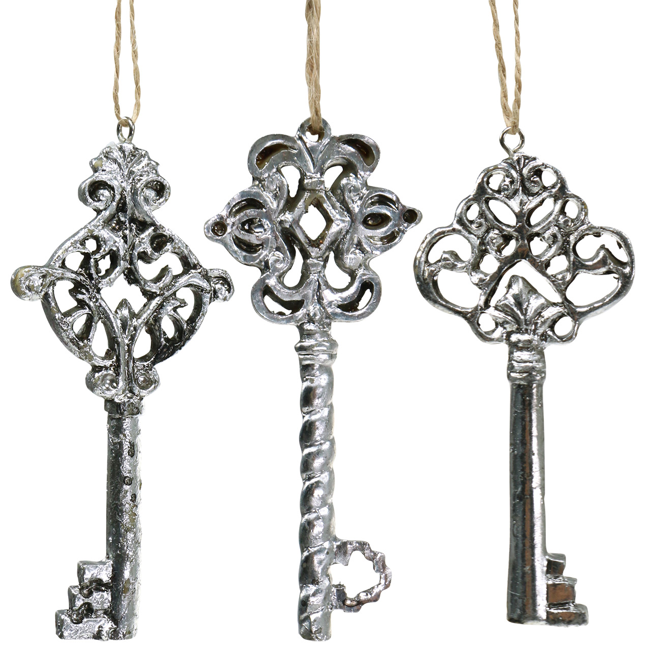 Deko Schlüssel zum Hängen Antik Silber 10cm  3St-450826-000-138