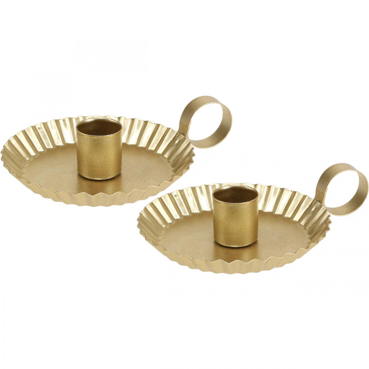 Floristik21.de Kerzenständer Metall Stabkerzenhalter Gold Ø9,5cm 4St-07155