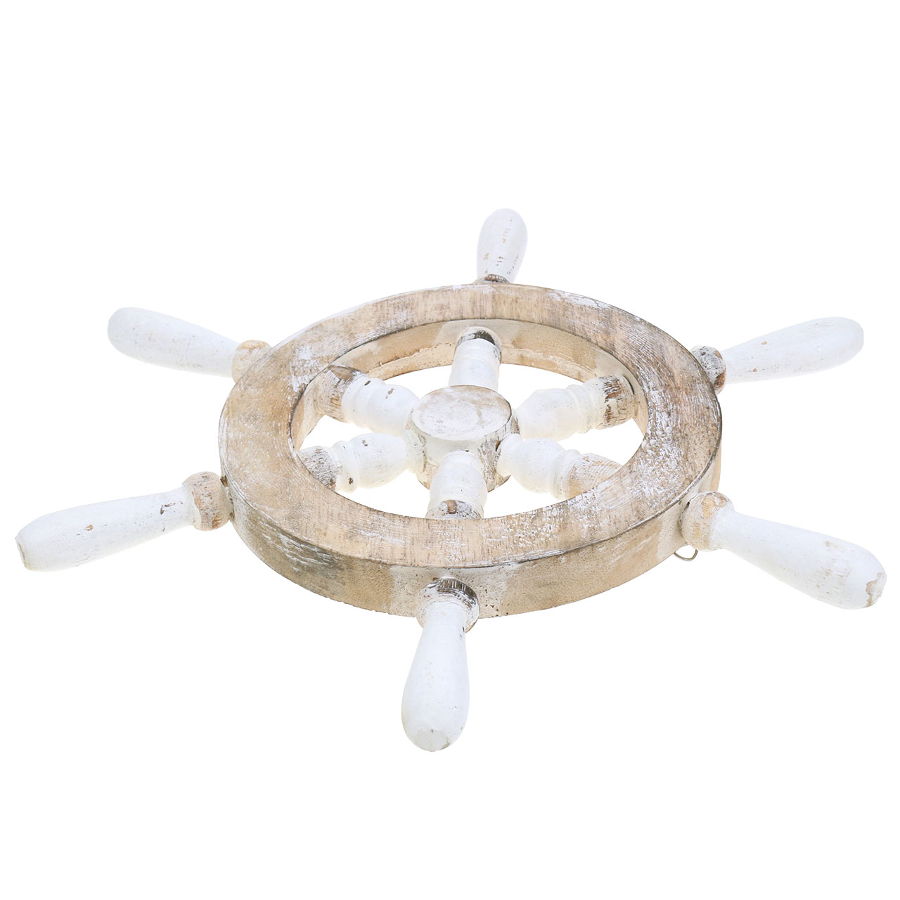 Deko Steuerrad Ø 35cm weiß//natur MDF//Holz Wandhänger maritime Dekoration