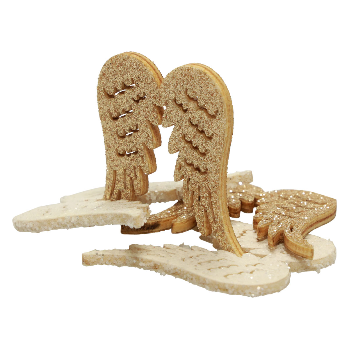 Produktbild von VILLCASE 80 Stück Natur Holzscheiben Engelsflügel, DIY Holzflügel Aushöhlen, Holz Engelsflügel Für DIY Basteln Handwerk Weihnachten Hochzeit Geburtztag Deko, 4 Stile