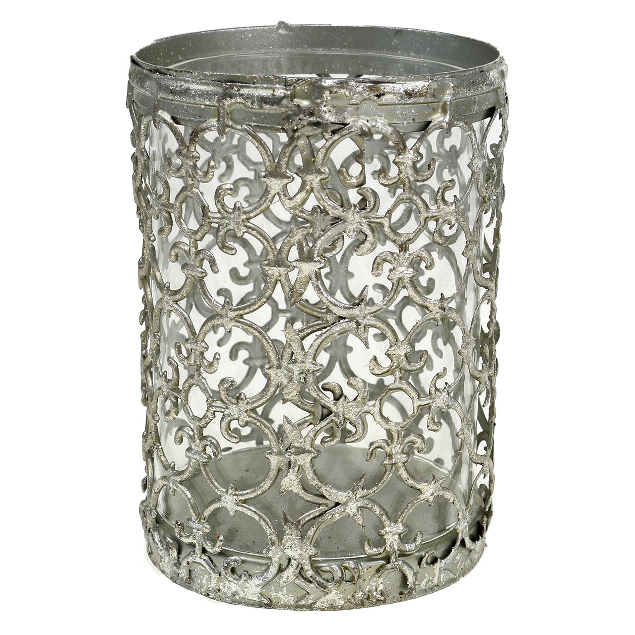 Ø10,5cm 1St-511652-014-129 H14,5cm Antik Floristik21.de Windlicht Silber