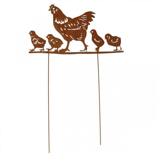 Floristik21 Blumenstecker, Huhn mit Küken, Ostern, Metalldeko mit Edelrost H21cm B40cm