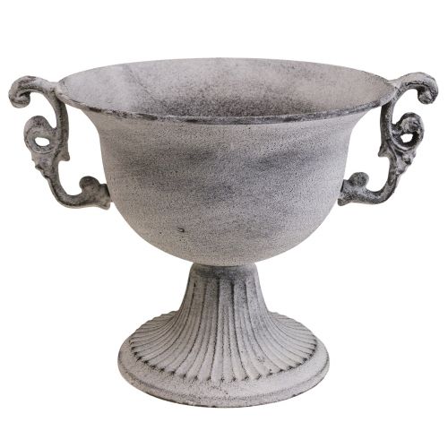 Floristik21 Dekoschale Weiß gewaschen Dekopokal Metall Ø20cm H17,5cm