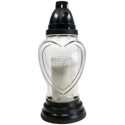 Floristik21 Grablicht Glas Herz Gravur Grablaterne Klar Ø11cm H26cm