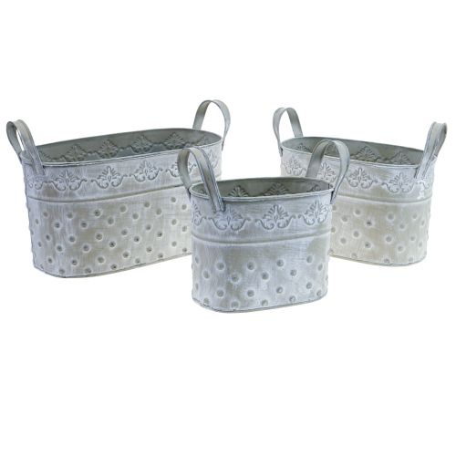 Artikel Blumentopf oval mit Griffen Jardiniere Metall 24/19/14cm 3er-Set