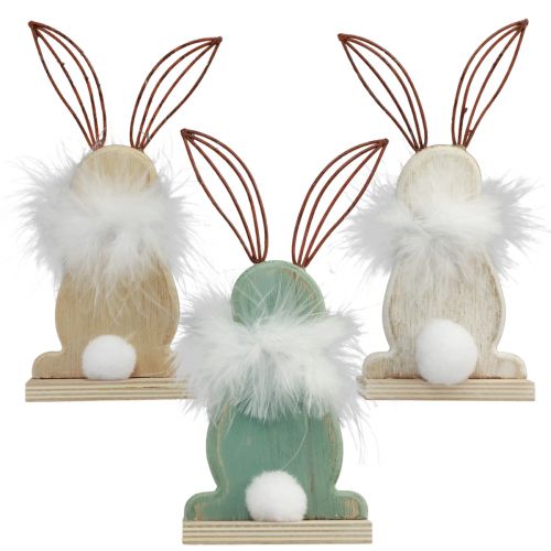 Deko Hase Holzhasen mit Federn Osterdeko H17,5cm 3St