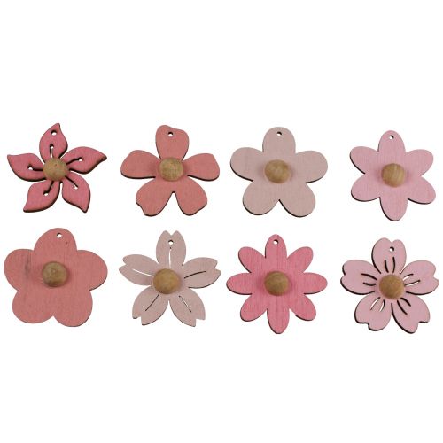 Holzblumen Hängedeko Holz Sommerdeko Rosa 4,5cm 24St