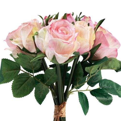 Floristik21 Kunstrosen Rosa Creme Künstliche Rosen Deko 29cm 12 St