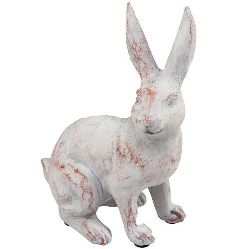Hase sitzend Deko Hase Kunststein Weiß Braun 15,5x8,5x22cm
