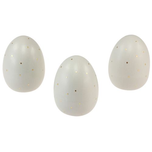 Floristik21 Keramik Ostereier Deko Grau Gold mit Punkten 8,5cm 3 St