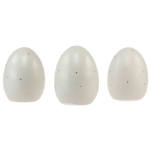 Artikel Keramik Ostereier Deko Grau Gold mit Punkten 8,5cm 3 St