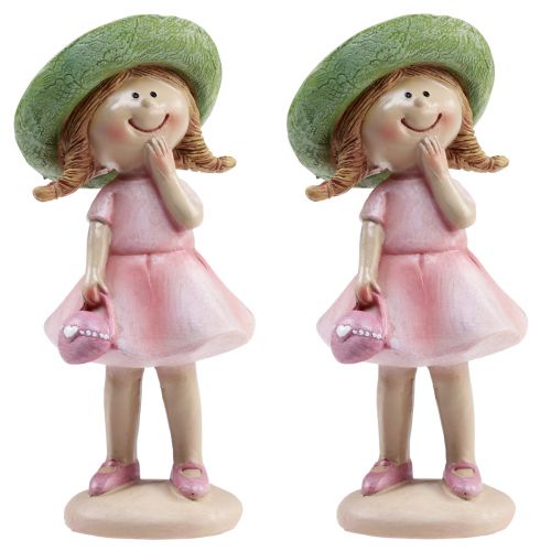 Floristik21 Dekofiguren Mädchen mit Hut Rosa Grün 6,5x5,5x14,5cm 2St