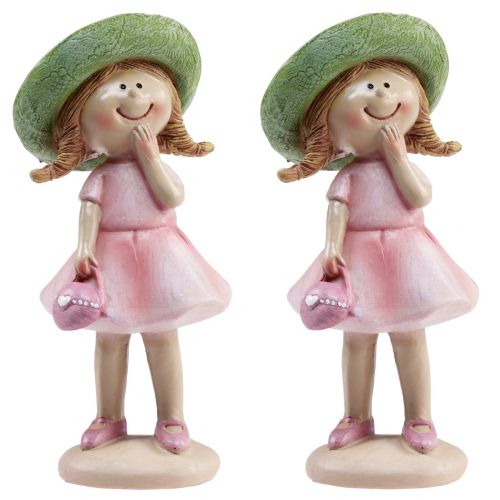 Dekofiguren Mädchen mit Hut Rosa Grün 6,5x5,5x14,5cm 2St