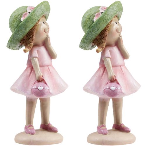 Artikel Dekofiguren Mädchen mit Hut Rosa Grün 6,5x5,5x14,5cm 2St