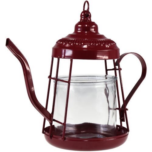 Teelichthalter Glas Windlicht Teekanne Rot Ø15cm H26cm
