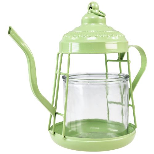 Teelichthalter Glas Windlicht Teekanne Grün Ø15cm H26cm