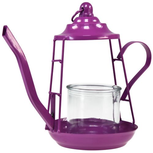 Floristik21 Teelichthalter Glas Windlicht Teekanne Pink Ø13cm H22cm