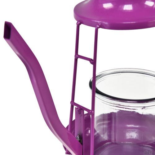 Artikel Teelichthalter Glas Windlicht Teekanne Pink Ø13cm H22cm
