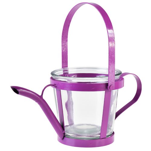 Floristik21 Windlicht Glas Deko Gießkanne Metall Pink Ø14cm H13cm