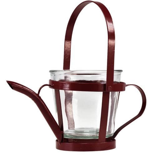 Floristik21 Windlicht Glas Deko Gießkanne Metall Rot Ø14cm H13cm