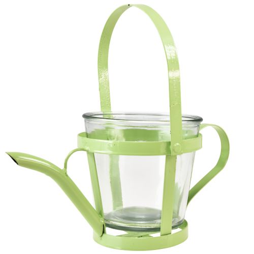 Floristik21 Windlicht Glas Deko Gießkanne Metall Grün Ø14cm H13cm