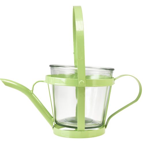 Artikel Windlicht Glas Deko Gießkanne Metall Grün Ø14cm H13cm