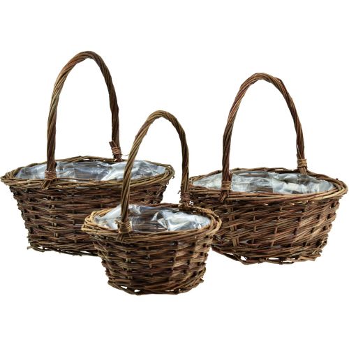 Floristik21 Korb mit Henkel Pflanzkorb Korb rund Ø27/23/19cm 3er-Set