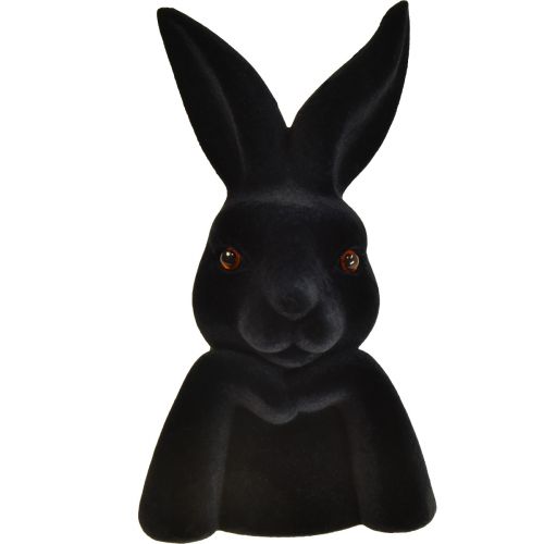 Floristik21 Hasenbüste denkend Schwarz Beflockt – 2. Wahl – Ostern 16,5×13×27cm