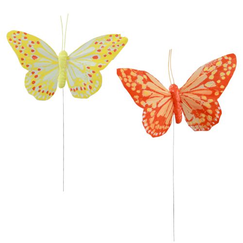 Artikel Deko Schmetterlinge am Draht Federn Orange Gelb 7×11cm 12 St