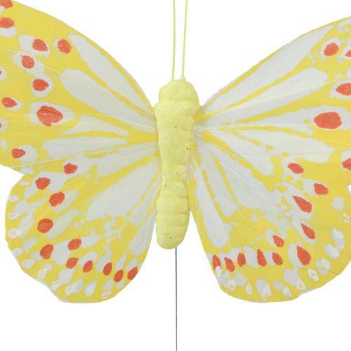 Artikel Deko Schmetterlinge am Draht Federn Orange Gelb 7×11cm 12 St