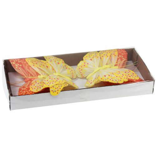 Artikel Deko Schmetterlinge am Draht Federn Orange Gelb 7×11cm 12 St