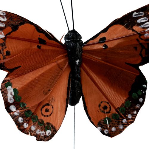 Floristik21 Deko Schmetterlinge am Draht Federn Grün Pink Orange 6,5×10cm 12 St