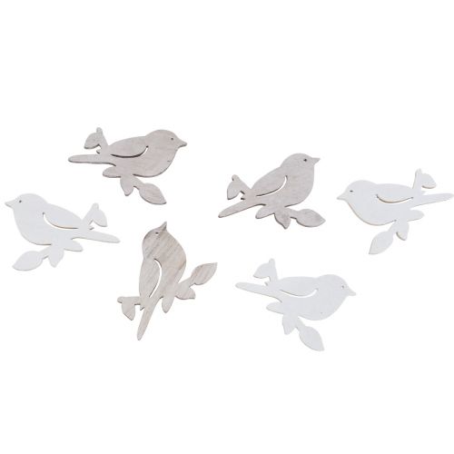 Floristik21 Streudeko Holz Frühling Vogel Deko Natur Weiß 4cm 72 St