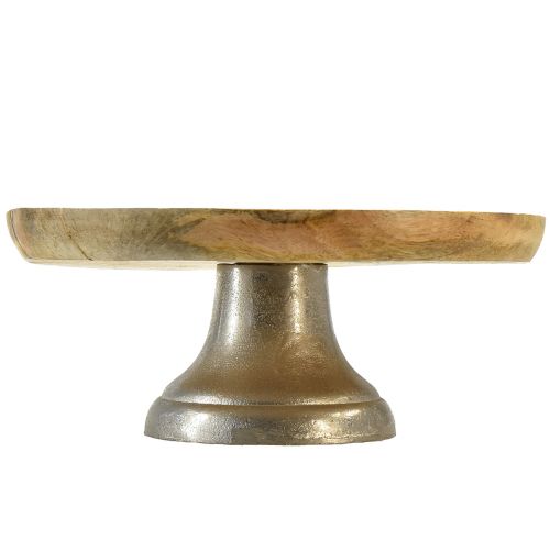 Floristik21 Dekoteller Tablett Holz Metall Fuß Natur Silber Ø25cm
