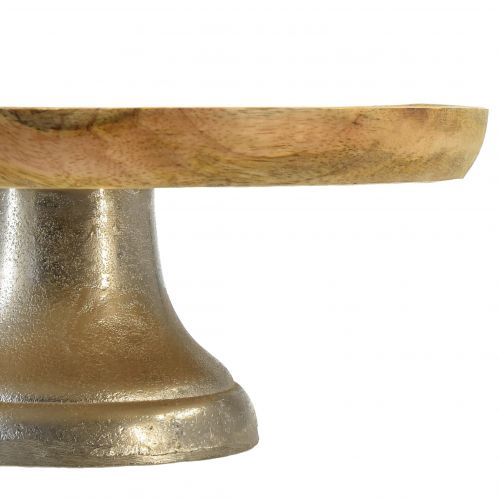 Floristik21 Dekoteller Tablett Holz Metall Fuß Natur Silber Ø25cm