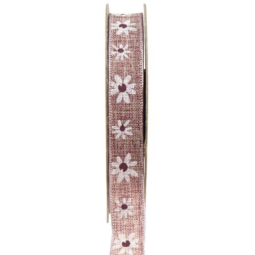 Dekoband Blumen Geschenkband Weinrot Beige 15mm 15m