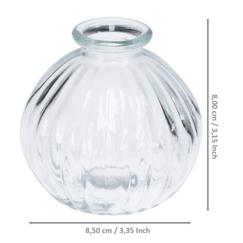 Floristik21 Kleine Glasvase Kugelvase Vase klar Rillen Ø8,5cm H8cm