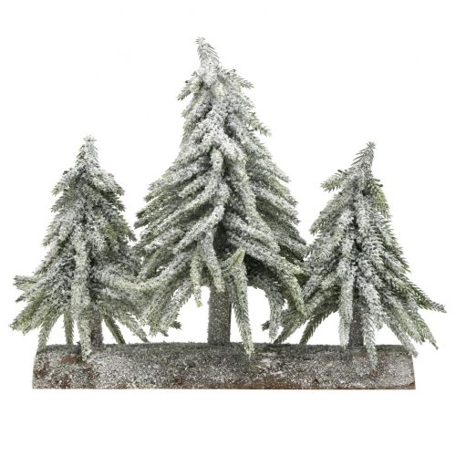Floristik21 Mini Weihnachtsbaum Trio auf Holzscheit Weihnachtsdeko 28cm