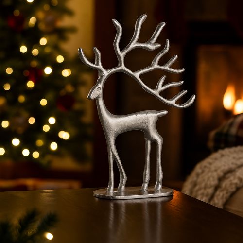 Artikel Elegante Rentier Figur Metall Silber 31cm Weihnachtsdeko