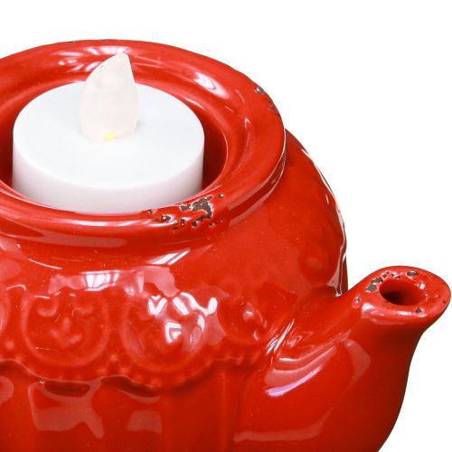 Artikel Teelichthalter "Teekanne" Keramik Rot, Gemütliche Tischdeko, 3er-Set, 15,5×9,5×8cm