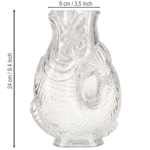 Artikel Glasvase Fischform Transparent 24,5 cm für Dekoration und Blumenarrangements