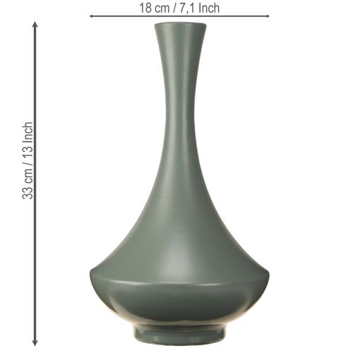 Artikel Elegante Vase geschwungene Form 33cm aus Metall in Mattgrün