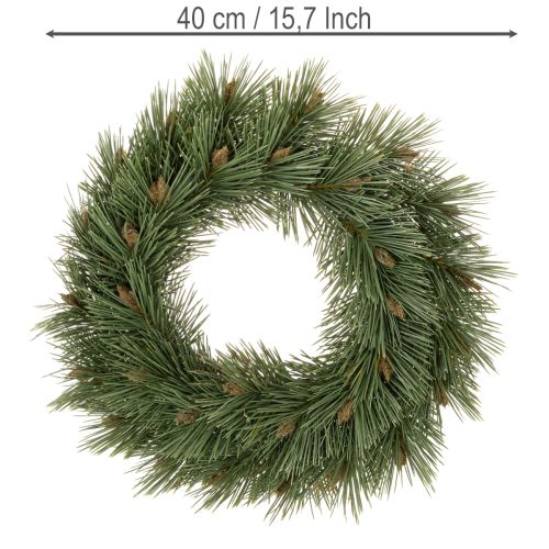 Künstlicher Nadelzweig-Kranz mit Zapfen, 40 cm, Grün, Innenbereich | Floristik21.de