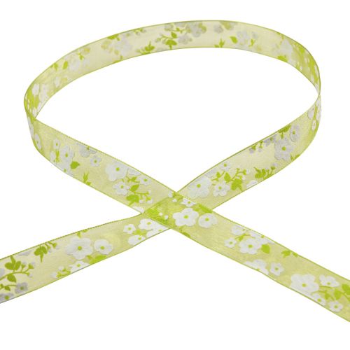 Floristik21 Frühlingsband mit Blüten Geschenkband Grün 20mm 20m