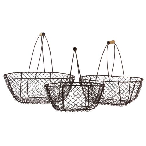 Drahtkorb Korb oval Metallkorb Holzgriff 30/35,5/40cm 3er-Set