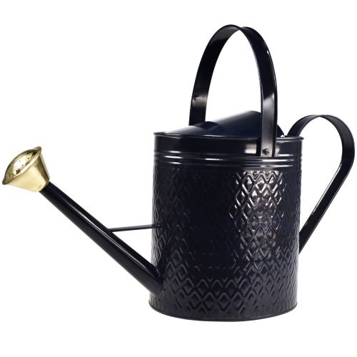 Floristik21 Deko Gießkanne Blau Gold Karo Metall Deko Kanne 65cm