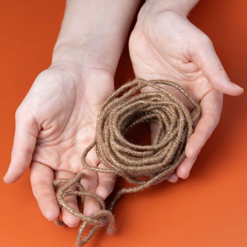 Artikel Wollkordel Braun mit Goldfaden und Draht 5m x 5mm – Formbare Bastelschnur für Deko