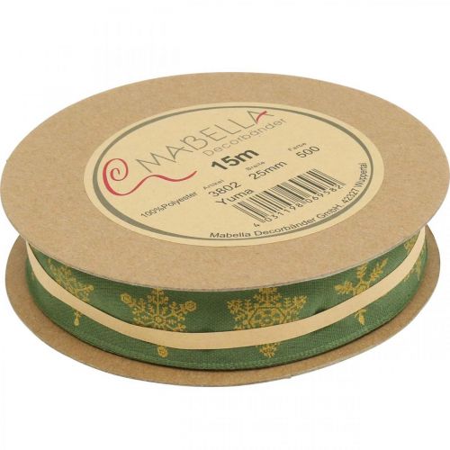 Floristik21 Stoffband Weihnachten Schneeflocke Grün, Gelb 25mm 15m