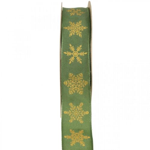 Floristik21 Stoffband Weihnachten Schneeflocke Grün, Gelb 25mm 15m