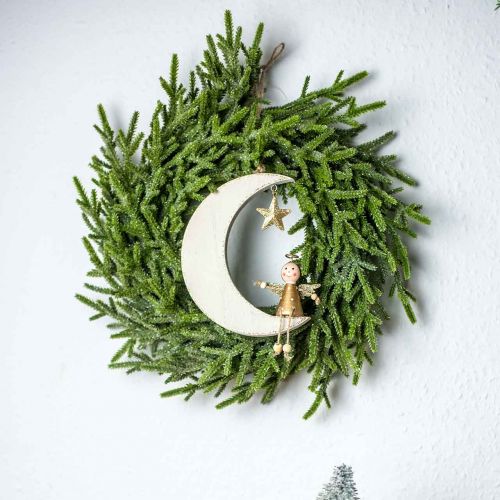 Floristik21 Adventsdeko, Engel auf Mond, Holzdeko zum Hängen Weiß, Golden H14,5cm B21,5cm 3 St